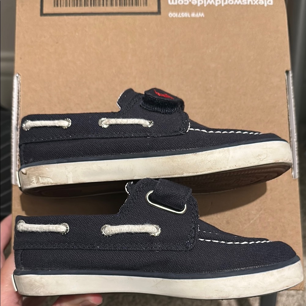 Polo Ralph Lauren Navy Canvas Boat Shoes with Velcro strap, size 10 kids - Picture 7 of 13